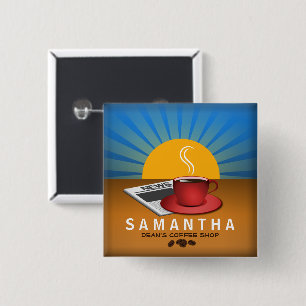 Koffie Koffie Kafel ID Personeelsidentiteitskaart Vierkante Button 5,1 Cm