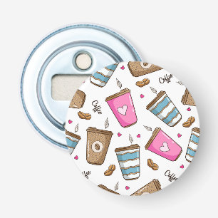 Koffie kopjes, koffiebonen, harten, koffie liefheb button flesopener