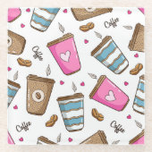 Koffie kopjes, koffiebonen, harten, koffie liefheb glazen onderzetter (Voorkant)