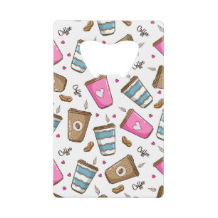 Koffie kopjes, koffiebonen, harten, koffie liefheb kredietkaart flessenopener