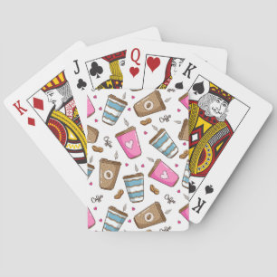 Koffie kopjes, koffiebonen, harten, koffie liefheb pokerkaarten