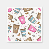 Koffie kopjes, koffiebonen, harten, koffie liefheb servet (Voorkant)