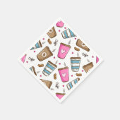 Koffie kopjes, koffiebonen, harten, koffie liefheb servet (Hoek)