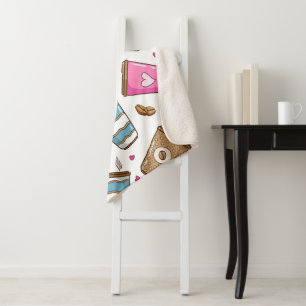 Koffie kopjes, koffiebonen, harten, koffie liefheb sherpa deken