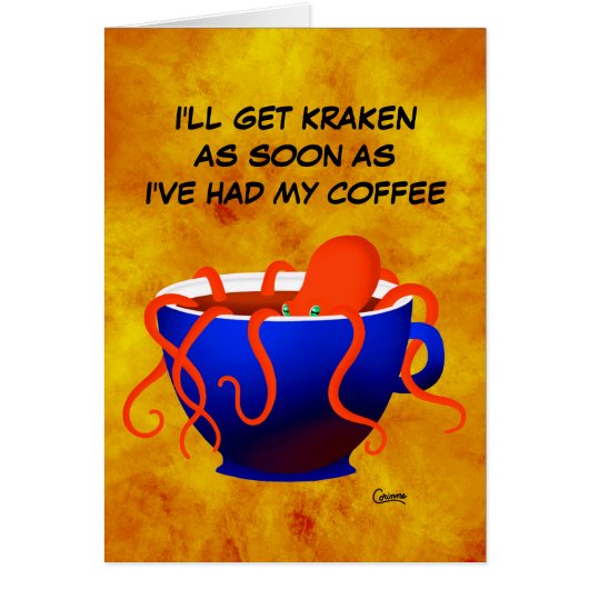 Koffie Kraken op geel - 5 x 7 inch Art Kaart (Voorkant)