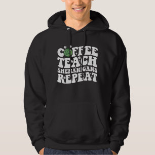 Koffie Leer Shenanigans Herhaal Disco Bal Leraar Hoodie