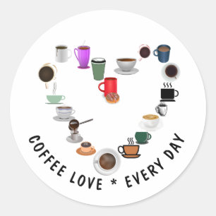 Koffie Liefde Koffie Hart Ronde Sticker