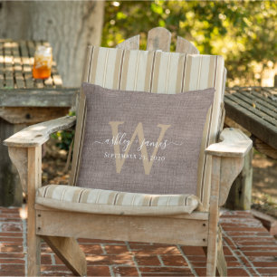 Koffie Linen Monogram Huwelijksaandenken Buitenkussen