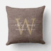 Koffie Linen Monogram Trouwherinnering Kussen (Achterkant)