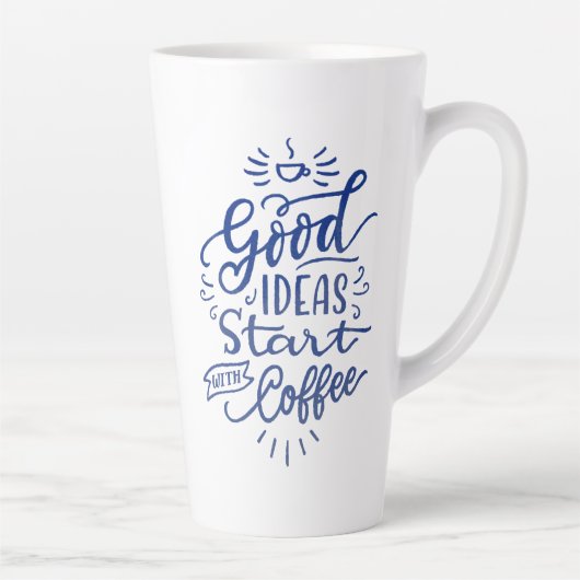 Koffie Lovers Quote Blue Calligraphy Tall White Latte Mok (Rechts)