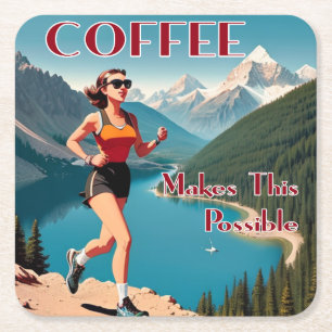 Koffie maakt dit rennen mogelijk vierkante kartonnen onderzetter