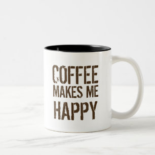 Koffie maakt me een gelukkige koffievloer tweekleurige koffiemok