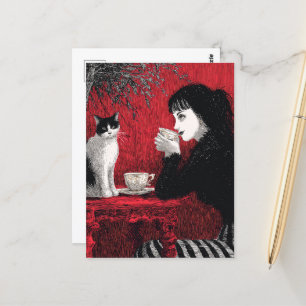 Koffie met een kat briefkaart