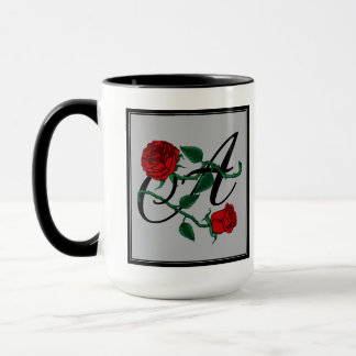 Koffie met initiële letter A en rode rozen Mok
