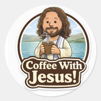 Koffie met Jezus Sticker (7,5 cm)