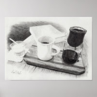 Koffie met realistische gedetailleerde potloodteke