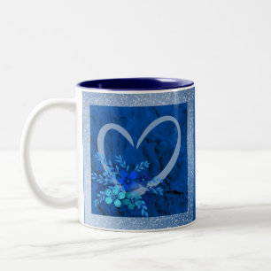 Koffie Mok blauw hart met bloemen