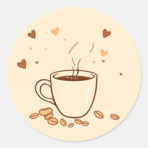 Koffie Mok en stoom in Doodle Style Ronde Sticker