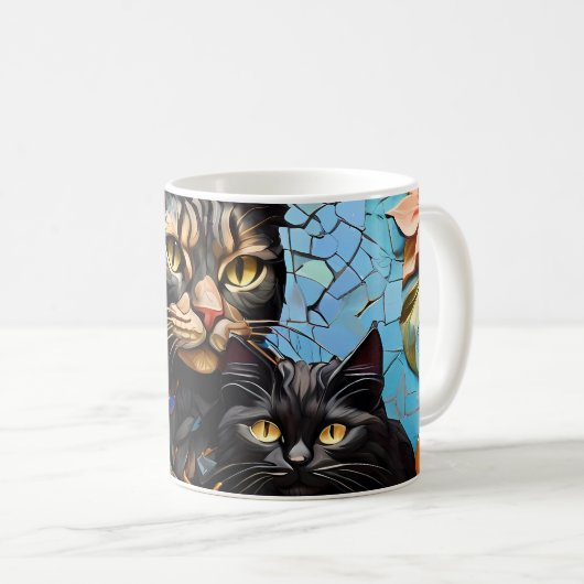 Koffie Mok Kat Mozaïek Glas in lood Designer Mok (Voorkant rechts)