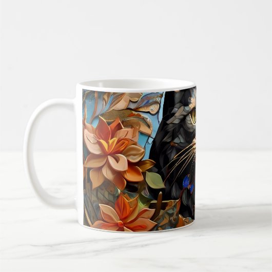Koffie Mok Kat Mozaïek Glas in lood Designer Mok (Links)