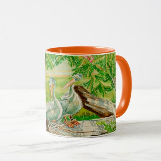 Koffie-mok met pelikanen, vogels, dierentuindieren mok (Voorkant rechts)