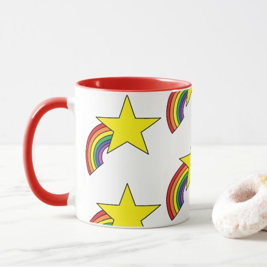 Koffie-Mok met regenbogen en gele sterren Mok (Met donut)