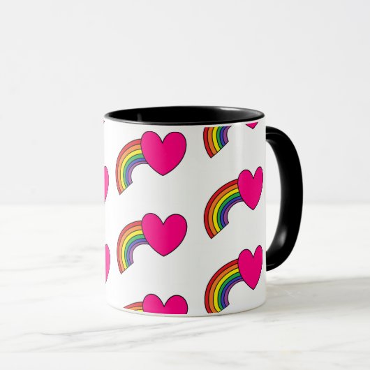 Koffie-Mok met regenbogen en warmroze harten Mok (Voorkant rechts)