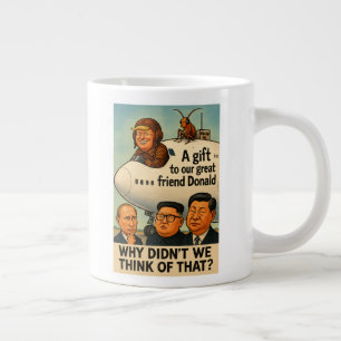 Koffie-mok met Trump in een vliegtuig uit Qatar. Extra Grote Beker