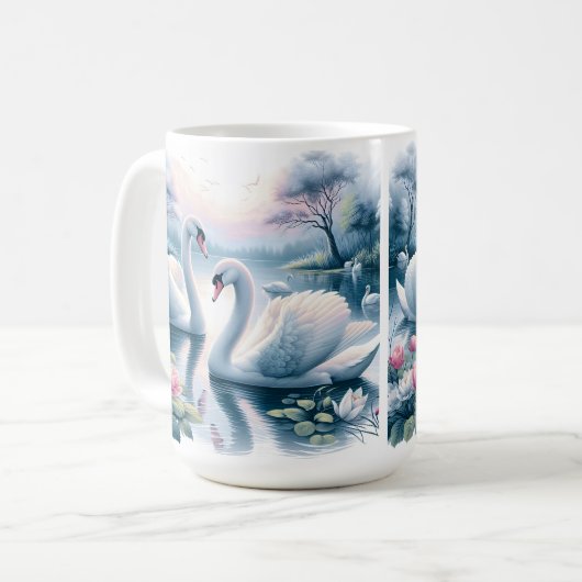 Koffie Mok - Mooie zwanen in rustig water (Voorkant links)