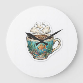 Koffie Oceaan – Whimsical Fish in a Cup Wandklok Grote Klok