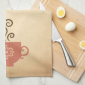 Koffie of thee kopje op verouderde papieren achter theedoek (Quarter Fold)