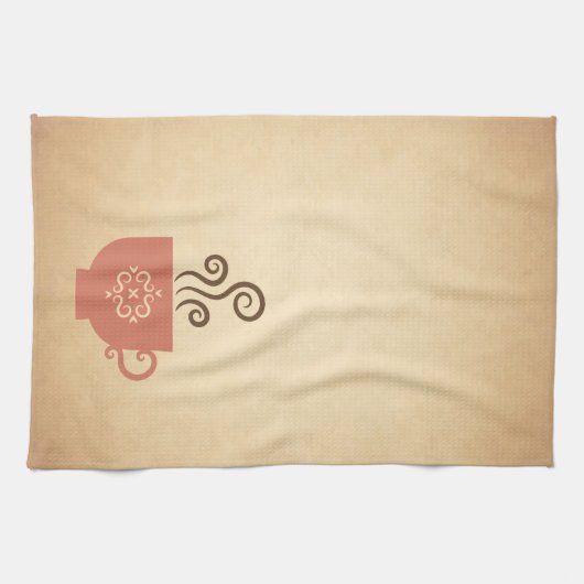 Koffie of thee kopje op verouderde papieren achter theedoek (Horizontaal)