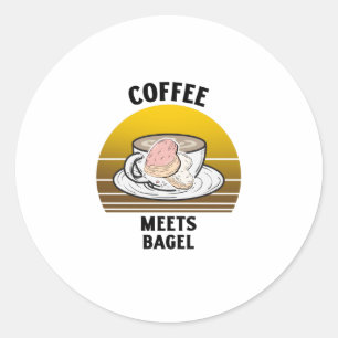 Koffie ontmoet  zonsondergang in bagel Retro Ronde Sticker