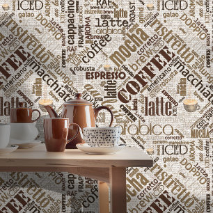 Koffie op Burlap Word Cloud Brown ID283 Behang