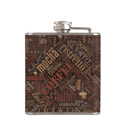 Koffie op Burlap Word Cloud Brown ID283 Heupfles (Achterkant)