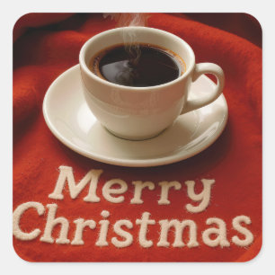 Koffie Op Een Kerstsfeer Dekentje Vierkante Sticker