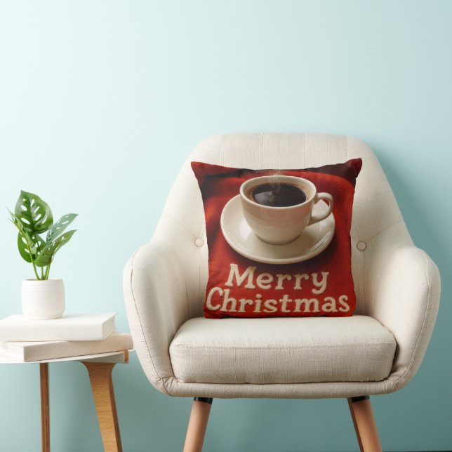 Koffie op een vrolijk kerstdeken kussen (Stoel)
