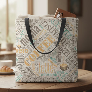 Koffie op Jute Woordwolk Teal ID283 Tote Bag