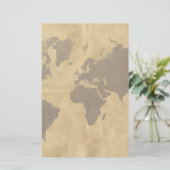 Koffie op Wereldkaart papierstijl Briefpapier (Staand voorkant)