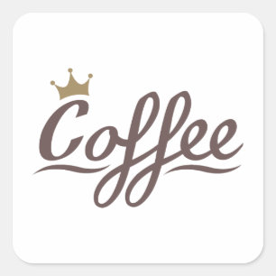 Koffie Queen Design - Bruin Script + Gouden kroon Vierkante Sticker