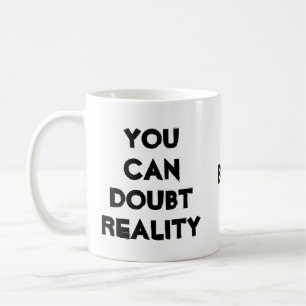 Koffie, realiteit en twijfel grap koffiemok