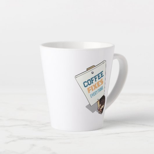 Koffie repareert alles grappig teken van egel pike latte mok (Rechterhoek)