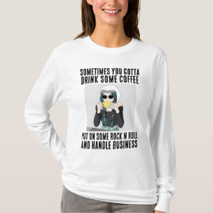 KOFFIE, ROCK N ROLL, HANDVAT ZAKELIJKE DAMES T-SHIRT