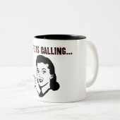 Koffie roept. tweekleurige koffiemok (Voorkant rechts)