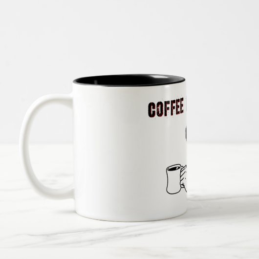 Koffie roept. tweekleurige koffiemok (Links)