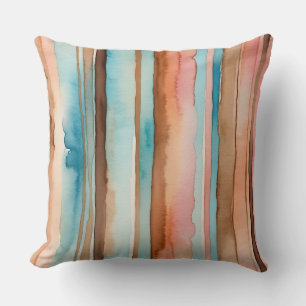 Koffie Roze Perzik en Turquoise strepen Kussen