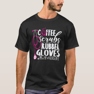 Koffie scrubben en rubberen handschoenen Gelukkig T-shirt