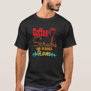 Koffie scrubben en rubberen handschoenen verpleegs t-shirt