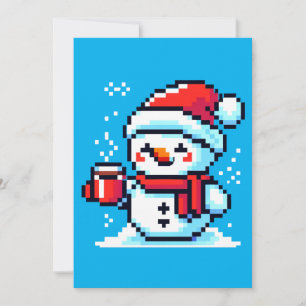 Koffie Sneeuwman - Knus Pixel Art Kerstontwerp Feestdagenkaart