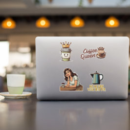 Koffie Sticker Set —4 retro/grappige koffie sticke